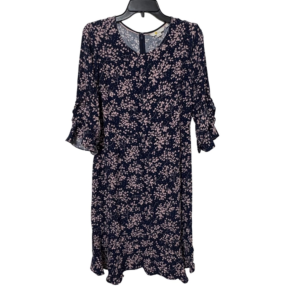 Boden Size 10L Navy Blue Pink Floral Flutter Sleeve Dress Preppy Travel